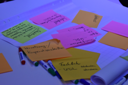 beschriebene Klebezettel auf einem Flipchart